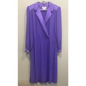 Vintage Joy Gordon Pleated Dress Elegant V Neck A Line Midi Dress Women's Sz 16